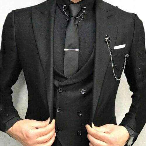 Custom Made Black Men Suits for Wedding Suits Man Business Blazers Groom Tuxedos Slim Fit Terno Masculino 3Piece Coat Pants Vest