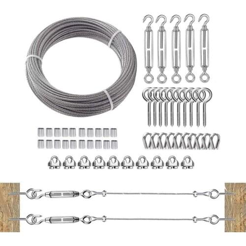 Heavy Duty Stainless Steel Cable Railing Kits, 1/8" Stainless Steel Cable Wire Rope 100FT/30M, 5 Pack M6 Turnbuckle Tension Kit