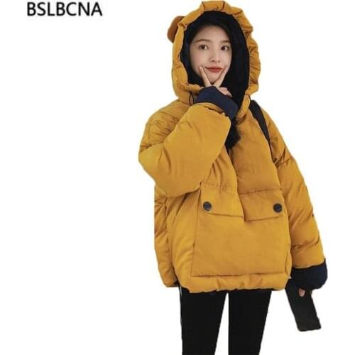 Plus Size Short Cute Hooded Bread Clothes Winter Coat Women 2020 Fashion Casual Thick Big Pocket Loose Cotton Padded Parka A541