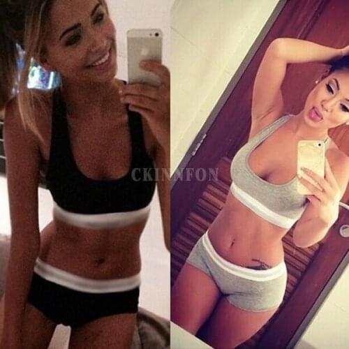 20Pcs/Lot Low-cut Ultra-short Vest Movement Running Fitness Two Suit With Bikini Panty