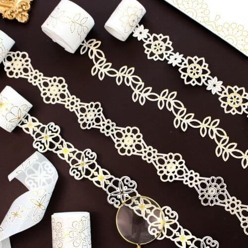 35MM*1M Retro Hollow Lace Tape Decorative Adhesive Tape Gold Foil Masking Washi Tape DIY Scrapbooking Sticker Label Stationery