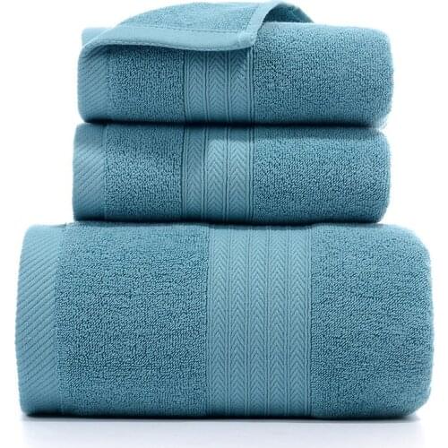 Drop Shipping 3pcs 100% Cotton Towel Set for Adults 2 Face Hand Towel 1 Bath Towel Bathroom Solid Washcloth Travel Sports Towels