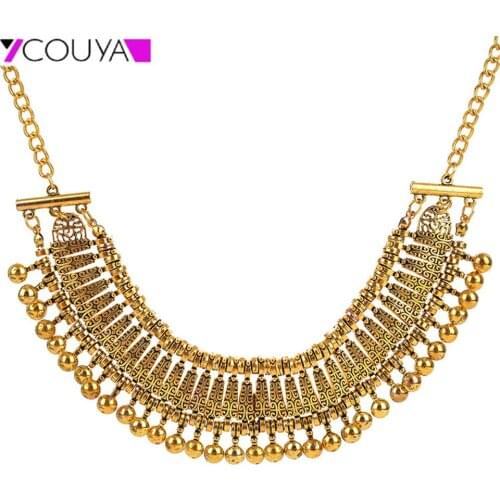New Women Retro Necklace Semi-circular Pendant Necklace Gold Color Indian Jewelry Female Clothes Accessories National Style