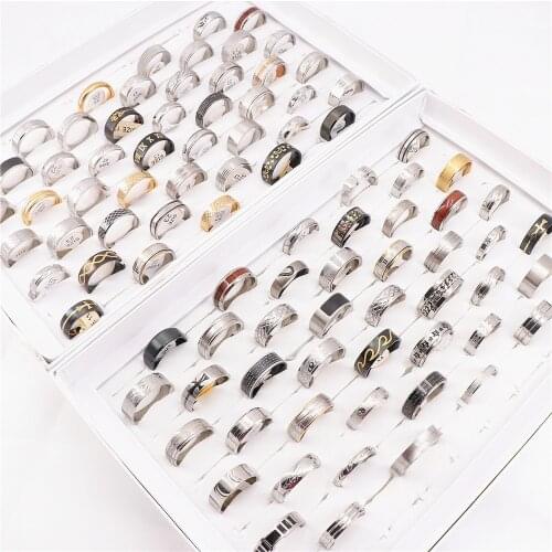 Wholesale 30pcs/Lot Mens Big Size 22mm-25mm Stainless Steel Jewelry Rings For Party Gift Mix Style