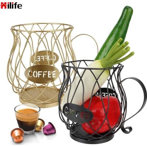Coffee Pod Organizer Holder Large Capacity Electroplating Gold Spray Hollow Anti-Rust Storage Cup Iron Art Coffee Capsule Basket