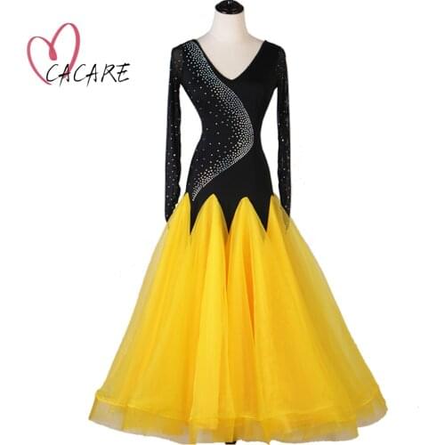 CACARE Ballroom Waltz Dress Dance Competition Dresses Standard Tango Dancing Wear Customize D0552 Mesh Sleeve Big Sheer Hem