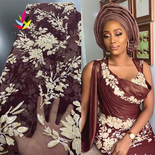 Sequin Dress Material Lace Sequins Brown French African Nigerian Latest Design High Quality Tulle 2020 For Party Dress