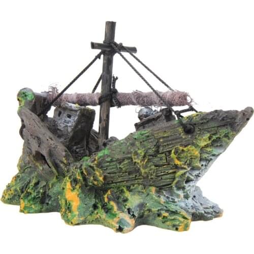 Resin Home Aquarium Ornament Wreck Sunk Ship Aquarium Ornament Sailing Boat Destroyer Fish Tank Tank Aquarium Decoration