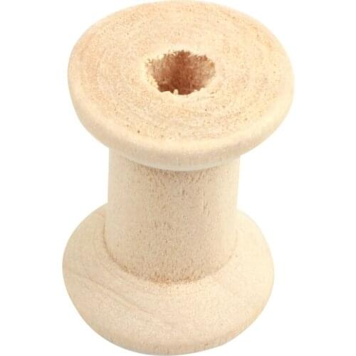 Practical 10Pcs Wooden Empty Thread Spools Natural Color 29mm x23mm
