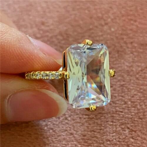 Luxury Female Square Crystal Stone Ring Dainty Round Big Zirconia Gold Rings For Women Promise Wedding Band Engagement Ring