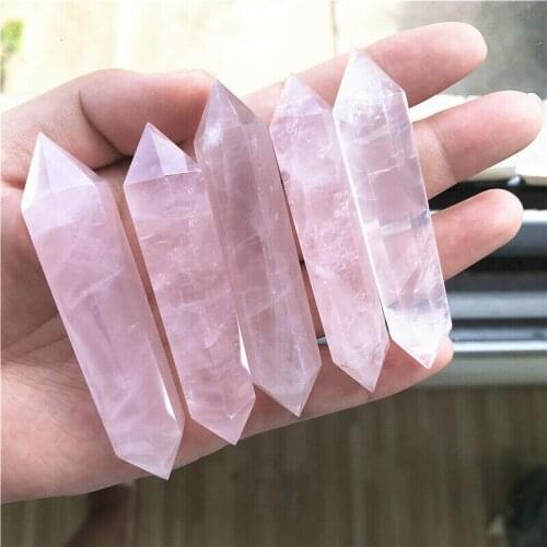 Rose quartz double wand points natural stones and minerals crystals healing reiki home decoration