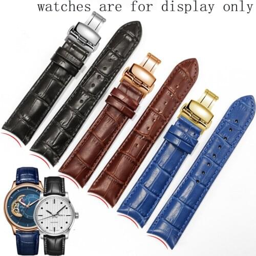 Genuine Leather Watchband Replacement Citizen Tissot Omega Mido Arc Interface Wristband 19mm 20mm 21mm 22mm Black Blue