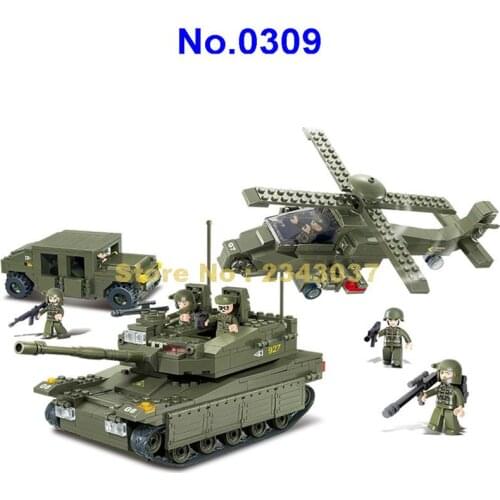 Sluban 0309 Military Series Army Heavy Tank Helicopters Air Defense Building Block Toy