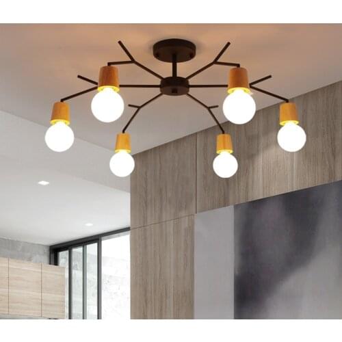 Art Deco Nordic Led Chandelier Lights Fixture Modern Wooden Tree Branch Spider Lamp Luminaire Techo Japan Home Deco Living Room