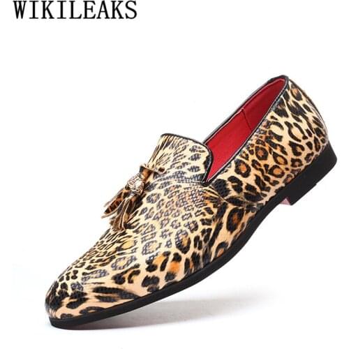 Fashion Loafers Men Shoes Leather Leopard Print Designer Shoes Men Classic Italian Dress Shoes for Men Formal Luxury Brand 2020