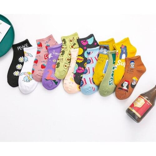 Fun Cotton Cartoon Ankle Short Sup Socks Peach Flying Elephant Wow Lips Strawberry Pineapple Swan Sweet Candy Japanese Bear Star
