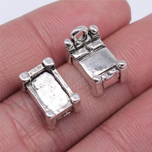 WYSIWYG 5pcs 13x8mm Jewelry Making DIY Handmade Craft Charms Antique Silver Color 3D Bed Pendant