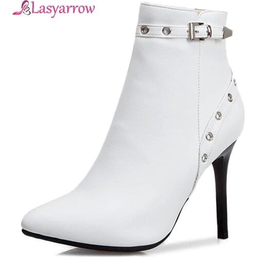 Lasyarrow 2019 size 34-50 super thin high heels add fur ankle boots women shoes zipper sexy party shoes woman boots female J1001