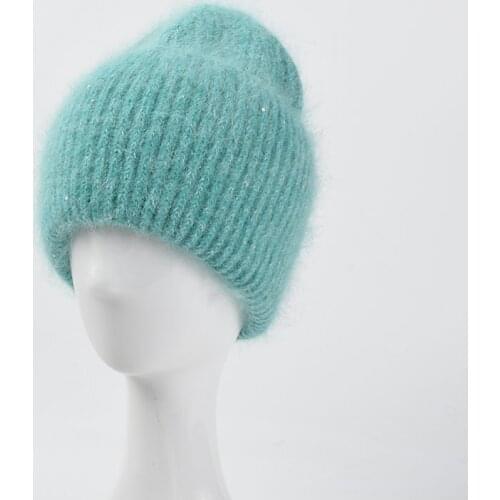 Rabbit Fur Winter Wool Hat For Women Cashmere Beanie Female Knitted Skullies Beanies Warm Soft Knit Hat Bonnet Bonnets Wholesale