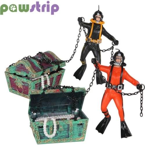 1Pcs New Unique Design Hunter Diver Treasure Chest Fish Tank Decor Mini Action Figure Aquarium Decoration Underwater Landscape