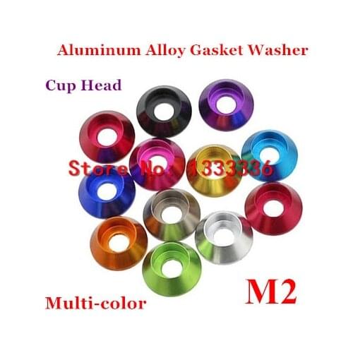 10pcs M2 Anodized Color Aluminum Alloy Cylinder Cup Head Cone Taper Gasket Washer Car Model Shim Parts