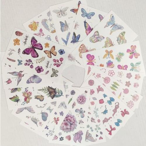 15pc Children Temporary Tatoo Sticker Waterproof Tattoo Color Butterfly Flowers Grass Tattoos Hand Foot Tatouage Birthday Gift