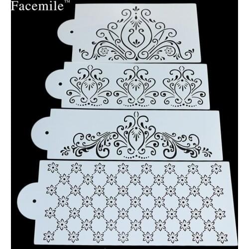 4PCS/Set Template Mold Baking Tool Princess Lace Gift Cupcake Cookie Stencil Fondant Gift Border Stencil Decoration Set