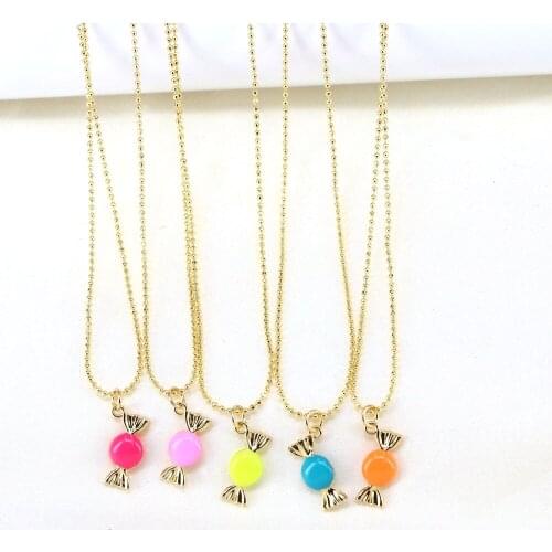 5PCS, Sweet Love Candy Shape Pendant Necklace For Women Girl Fashion Gold Color Copper Necklace Female Party Jewelry Gift