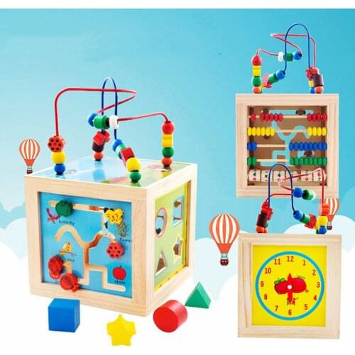 5 In 1 Play Baby Wooden Toys Kids Colorful Playing Funny Toy Large Around Beads Educational Toy Children Gifts Math Toys
