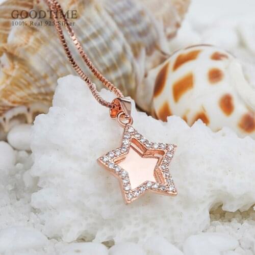 Noble Women Pure 925 Sterling Silver Necklace Rose Gold Color Star Zircon Pendant Clavicle Chain Fashion Jewelry Accessory For