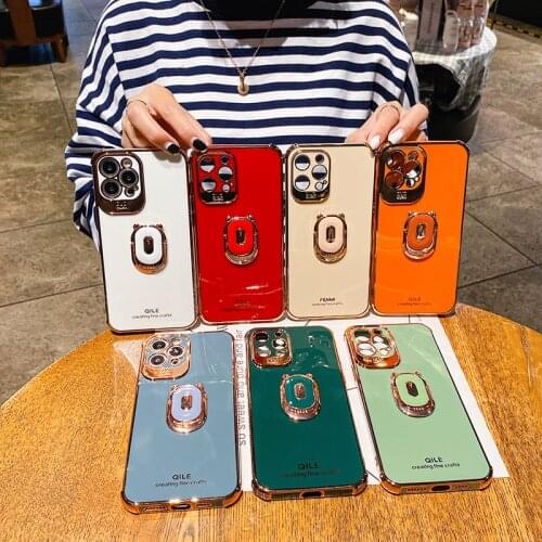 Luxury Plating Silicone Ring Bracket Phone Case For iPhone 13 12 11 Pro XS max XR X 8 7 Plus Ultra-thin Shockproof Stand Cover