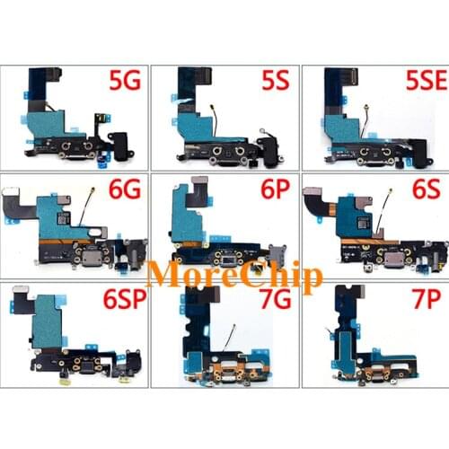 For iPhone 5 5S SE 6G 6Plus 6S USB Charger Flex Cable Charging Headphone Audio Jack dock connector Flex Ribbon Black White Gold