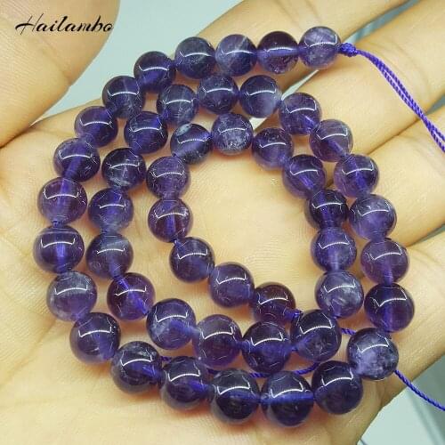 Hailambo 6/8/10mm Natural Amethysts Purple Crystal Round Bead For Making Jewelry DIY Necklace Bracelet Loose Beads Strand LS06