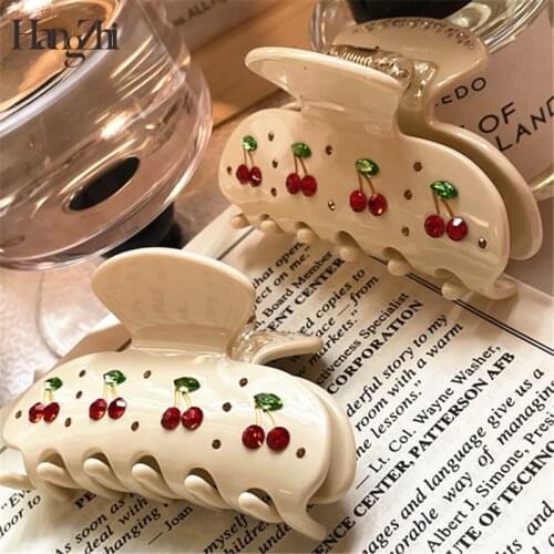 HangZhi New Korean Cherry Black White Resin Acrylic Hair Claws Clips Hairpin for Women Headdress Bath Jewelry Accessories