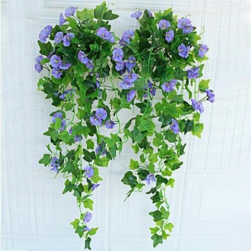 Fake Plant Flower Realistic Vivid Waterproof Hanging Artificial Silk Morning Glory Imitation Flower for Home