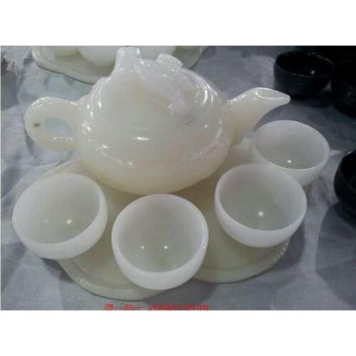 Exquisite Chinese Natural Afghanistan white jade teapot and small cups