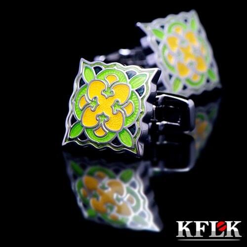 KFLK Fashion HOT shirt cufflinks for mens Brand cuff buttons Green enamel wedding cuff links High Quality abotoaduras Jewelry