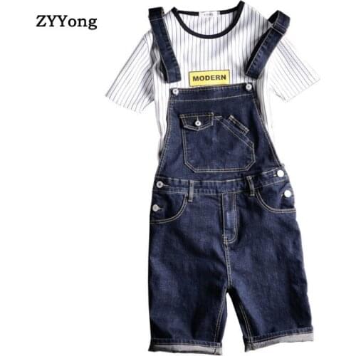 2020 Summer Blue Overalls Men Shorts Denim Jumpsuit Bib Beach Jeans Hip Hop Streetwear Leisure Rompers Youth Cargo Pants