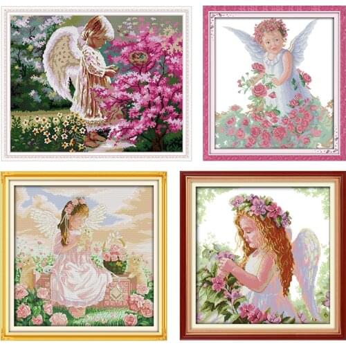 A Beautiful Angel Cross Stitch Set Needlework Patterns Stamped 11CT 14CT Printed DMC Thread Counted Fabric Embroidery Kits Decor