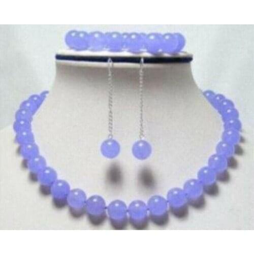 10mm Lavender Purple Jade Round Gemstone Beads Necklace Bracelet Earrings Set AA