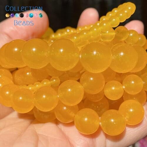 Natural Yellow Jades Stone Spacer Round Bead For Jewelry Making 4-12 MM DIY Bracelets Accessories Wholesale