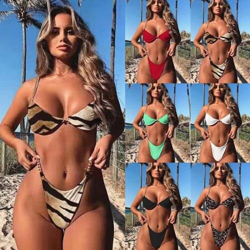 2 PC Swimwear Women Solid Bikini 2021 Chain Bathing Suit Biquini Cintura Alta Stylish Summer Swimsuit Sexy Brazilian Beachwear