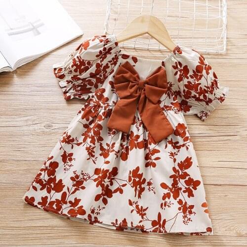 2021 Summer Children Dress Casual Dress Children Dresses Girl Clothing Bowknot Decoration Floral Dress