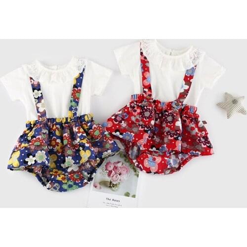 Summer new product thin lapel baby one-piece baby girl sling skirt fake two-piece romper newborn triangle climb