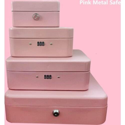 Multi-function Mini Pink Key Steel Safes With Lock Cash Ban Card Paper Piggy Bank A4 Document Boxes
