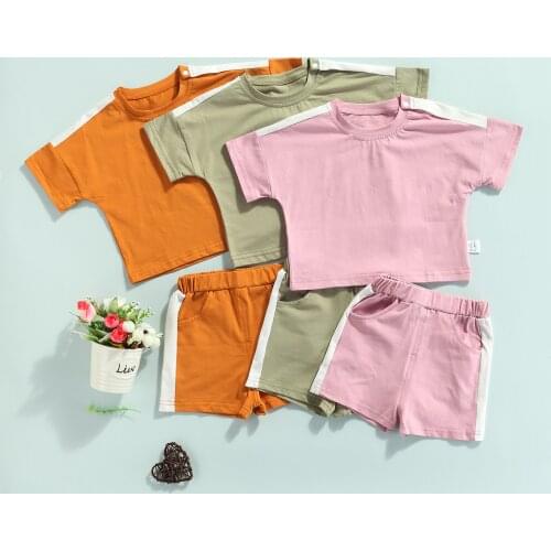 2021 3M-3Y Casual Toddler Boy Girl Clothing Striped Print Short Sleeve Loose T-shirt Top+Shorts Summer Tracksuit 2pcs Set