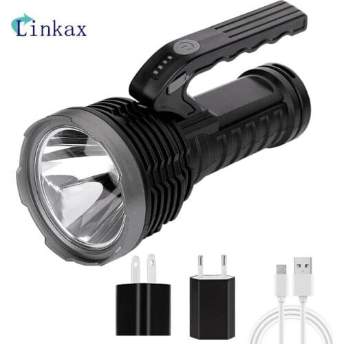 Powerful LED Flashlight COB Portable Torch USB Rechargeable Searchlight Waterproof Spotlight with Base Fishing Light Lantern