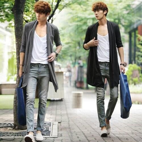 2020 New Men Fall The Long Thin Cardigan Korean Male Cloak Coat Non Mainstream Free Shipping