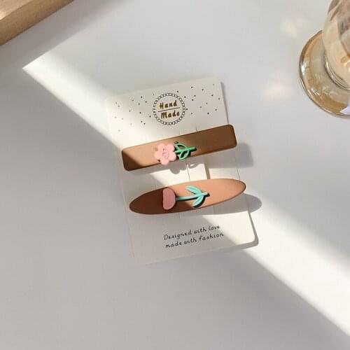 Two piece set of hair clips cute candy color tulip flower hair clips sweet bangs broken hair clips Net red temperament side clip