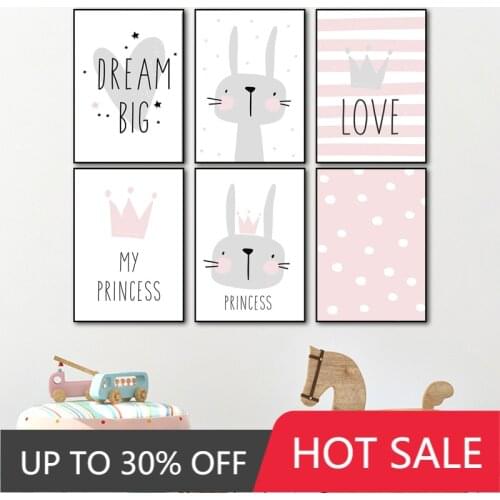 Christmas Nordic Nursery Wall Art Poster rabbit crown Canvas painting decorative picture childrens home bedroom decoration